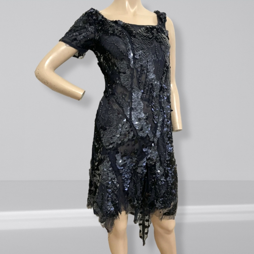 Vintage Y2K Goth Glam Cocktail Dress XS - Meadham Kirchhoff Jagged Sequin Lace